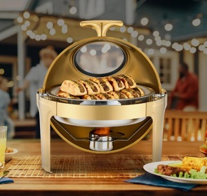 ชุดอุ่นอาหารบุฟเฟ่ต์สแตนเลสทรงกลมขนาด 6.3 ควอร์ต พร้อมฝาปิดแบบม้วน สำหรับงานจัดเลี้ยงและงานปาร์ตี้ ในราคาที่ดีที่สุด - Product Image 4