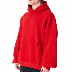 เสื้อฮู้ดดี้สีแดงทรงหลวม กระเป๋าหน้าขนาดใหญ่ ซับในผ้าเทอร์รี่เนื้อนุ่ม ปลายแขนเสื้อแบบริบ คอเสื้อแบบสวม สไตล์ลำลอง - Product Image 2