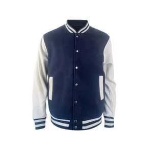 Veste de sport pour homme bleu marine avec manches et rayures blanches, style preppy, coupe classique, en coton et polyester, pour l'automne - Product Image 1