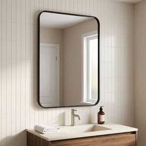 Specchio LED Rettangolare da Bagno 26x38 Pollici con Antiappannamento, Montaggio a Parete, Nero - Product Image 1