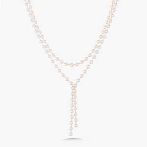 Collares de tenis en capas Y Lariat de oro macizo de 14K y 18K con diamantes cultivados en laboratorio de corte redondo engastados en bisel, joyería fina llamativa para bodas y novias. - Product Image 5