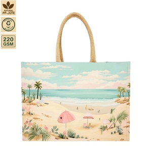 220 GSM Laminated Cotton <b>Canvas</b> <b>Beach</b> Tote Bag <b>Beach</b> Travel 40x33x15 cm Custom Logo Wholesale OEM Private Label Model SNCH235AB - Product Image 5