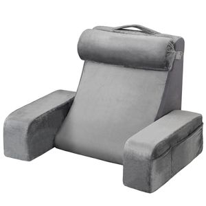 Oreiller de repos de lit de lecture gris de grande taille poignée de transport facile 3 poches appui-tête amovible dossier support de bras éponge 25D - Product Image 1
