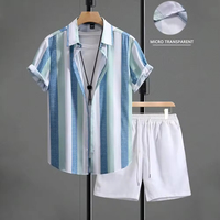 Heren Hawaiiaans overhemdset 2-delig casual gestreept overhemd met knopen en shorts zomer strandpak OEM ODM groothandel