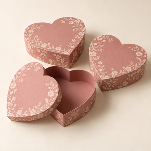 Boîte cadeau en papier avec couvercle et base en forme de cœur rose poussiéreux pour la présentation d'un ensemble cosmétique - Product Image 6