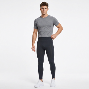 Men's Full Length <b>Compression</b> <b>Leggings</b> Solid Black Spandex Nylon Elastic Waist Sportswear - Product Image 6