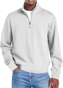Troyer <b>Work</b> <b>Jumper</b> Warm with Stand-Up Collar and Zip Long Sleeves Winter <b>Mens</b> Turtleneck Quarter-Zip Cotton Fleece Sweatshirt - Product Image 2