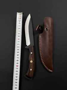 Cuchillo de caza personalizado hecho a mano de acero 1095, hoja de punta caída de espiga completa, cuero personalizable, madera de palisandro OEM para caza - Product Image 3