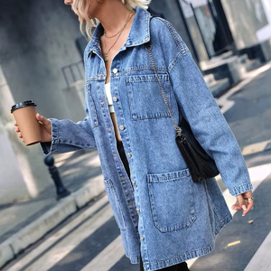 Chaqueta de mezclilla de manga larga de alta calidad, estilo camisa, lavada, oversize, para mujer - Product Image 5