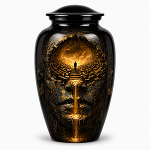 Urna Funeraria Conmemorativa de Lujo con Llama Eterna y Adhesivo Decorativo, Esmaltada, para Cenizas Humanas - Product Image 6