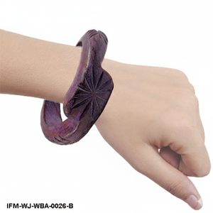 Bracelet en bois violet vintage sculpté à la main, style antique, motif étoile gravé, style bohème, épais, pour femme - Product Image 6