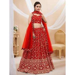 Glamoroso rojo bordado Georgette recepción desgaste Lehenga Choli - Product Image 5