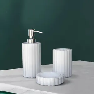 Elegant White Marble Luxury Bathroom <b>Set</b> Eco-Friendly Durable Waterproof Accessories Organizer <b>Soap</b> Dispenser Toothbrush Holder - Product Image 2