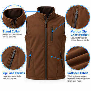 Chaleco Deportivo para Exteriores, Forrado de Forro Polar, Cuello Alto, Ropa de Trabajo Cálida, Chaleco Softshell con Logotipo Personalizado para Hombre - Product Image 5