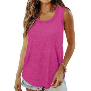 Débardeur tricoté de couleur unie pour femmes, col rond, décontracté, sans manches, rose - Product Image 1