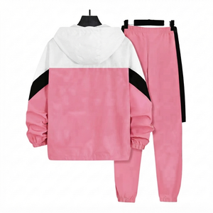 Unisex <b>Pink</b> Casual Sportswear Two Piece Tracksuit Outfit Set Custom Men's Zip Up <b>Hoodie</b> And Jogger Pants Activewear Men Apparel - Product Image 2