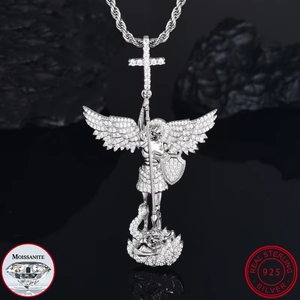 Pendentif Archange Michel en moissanite, bijoux en argent 925, bijoux chrétiens pour homme et femme, cadeau pour elle - Product Image 1