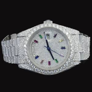 Montre automatique personnalisée en acier inoxydable avec diamants et moissanite, mouvement suisse, résistante à l'eau, pour la vente en gros aux entreprises - Product Image 1
