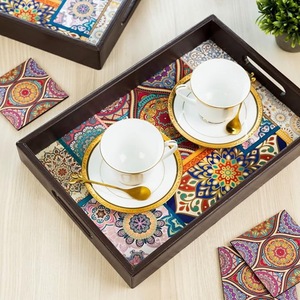 Bandeja de Servir de Madera con Asas, Diseño Decorativo con Estampado de Azulejos, Rectangular, para Servir Té, Café y Comida en el Hogar y Hoteles - Product Image 6