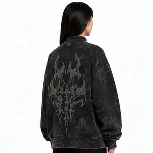 Sudadera Oversize de Felpa/Algodón con Lavado Ácido, Cuello Alto Simulado, Hombros Caídos, Color Negro, Premium, Estilo Urbano de Invierno, Muy Solicitada - Product Image 5