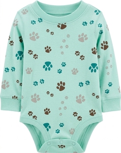 Combinaison bébé à imprimé patte, en coton doux, manches longues, fermeture à boutons sur le bas, pyjama pour nourrisson, vêtements de jeu pour tout-petit, vente en gros OEM - Product Image 3