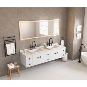 96 pollici. W X36 Pollici Specchio LED Singolo per Bagno con Cristalli Lucidati e 3 Colori di Luce - Product Image 1