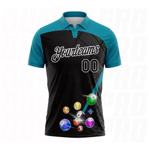 Camiseta Polo Deportiva Personalizada en Negro, Verde Azulado y Blanco con Diseño de Bolas de Billar, Sublimación Premium, Logotipo Personalizado, Nombre del Equipo, Polo de Golf - Product Image 2