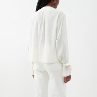 Col prolongé cravates Blouse chemise en mousseline de soie femmes haut officiel cravate soie crêpe conception drapé jaune plissé Blouses