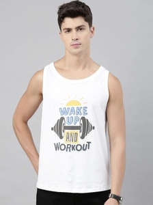 Camiseta sin mangas blanca para hombre, con estampado de Wake Up And Workout, cuello redondo, informal, transpirable, de algodón, ropa deportiva - Product Image 2