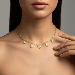 Collier chaîne trombone avec pendentif serti clos de diamants de laboratoire taille marquise et poire, 16 pouces - Product Image 1