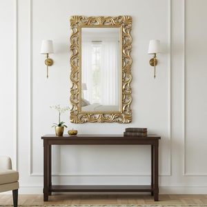 Espejo Decorativo Rectangular Moderno Tallado a Mano en Oro para Piso/Pared, Espejo de Vestir para Dormitorio o Entrada - Product Image 5