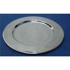 Assiette de Présentation Ronde de Luxe en Acier Inoxydable Argenté, Vente en Gros, Socle Métallique pour Table, Assiette de Service pour Décoration d'Événements et Mariages - Product Image 1
