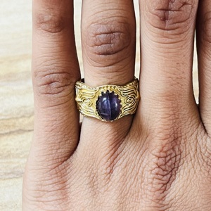 Luxury Style Lotus Texture Brass <b>ring</b> Amethyst Gold Plated <b>Statement</b> <b>Ring</b> Vintage Tribal Fashionable Wholesale <b>Ring</b> For Women - Product Image 4