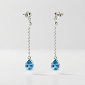 Boucles d'oreilles pendantes en argent sterling plaqué or avec topaze bleue pour femme, pour les occasions de mariage - Product Image 1
