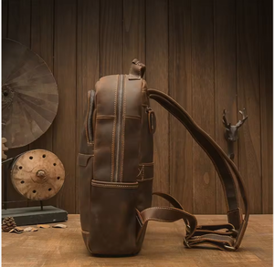 genuine leather laptop <b>backpack</b> handmade durable vintage stylish secure padded compartment spacious unisex travel college - Product Image 3