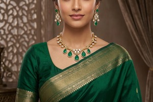Conjunto de Collar y Pendientes para Mujer Chapados en Oro con Cristales Verdes en Forma de Pera, Diseño Floral Clásico, Joyería para Boda - Product Image 3