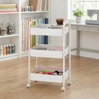 Chariot de rangement portable à trois niveaux en métal et plastique PP avec roulettes pour la maison, le bureau, la salle d'artisanat – Design minimaliste, facile à nettoyer