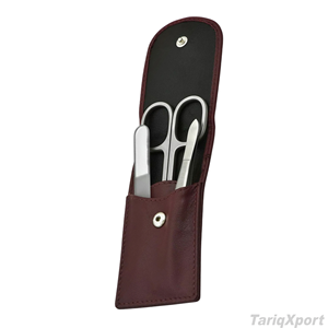 Stainless Steel Nail Kit with Scissor Tweezers Nail <b>File</b> Portable Manicure Set in Leather <b>Case</b> Classic Style for Adult - Product Image 5