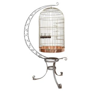 Jaula para pájaros vintage de acero inoxidable con revestimiento dorado, incluye soporte, bebedero y comedero con vasos de plástico, fácil de limpiar, adecuada. - Product Image 3