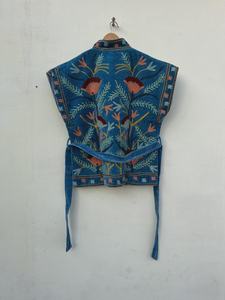 Bohemian Chic Embroidered Suzani Floral Velvet <b>Waistcoat</b> Winter Sleeveless Jacket Cotton Filling Windproof Ethnic Floral - Product Image 4