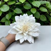 VADEE Kerajinan Tangan Bunga Dahlia Salju Berkelanjutan dari Kayu Sola Ukuran 8.5 CM Batang Serat Tanaman Sesbania Phra Buatan Thailand