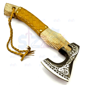 Custom Forged Carbon Steel Viking Style <b>Axe</b> Bearded <b>Axe</b> Ash <b>Wood</b> Tomahawk Premium Leather Sheath Best Gift Premium Hammer <b>Axe</b> - Product Image 3