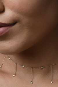สร้อยคอเพชรทรงหยดน้ำแบบปรับได้ ขนาด 16-18 นิ้ว ตัวเรือนทองคำแท้ 14K ประดับเพชรทรงกลมเจียระไนแบบ Bezel Set เพชรเพาะเลี้ยง พร้อมตัวล็อกแบบ Lobster Clasp - Product Image 4