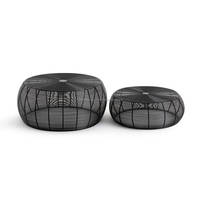 Ensemble de 2 tables basses rondes en acier filaire noir pour décoration intérieure moderne pour le salon mobilier simple et attrayant