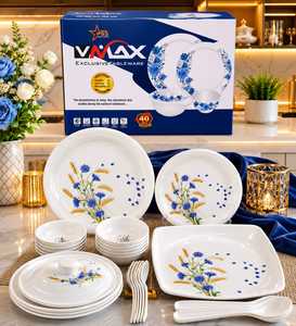 Service de table en mélamine VMAX 40 pièces, motif floral, peint à la main, vaisselle classique, passe au lave-vaisselle, assiettes, bols, ustensiles - Product Image 1