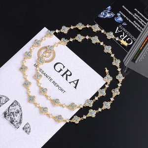 Collier en argent 925 pour femme avec moissanite, chaîne fleur bleue, diamant certifié, léger, bijoux de luxe pour mariée, cadeau élégant - Product Image 2