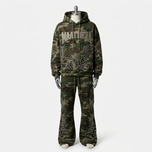 Men <b>Camouflage</b> Hoodie <b>Tracksuit</b> Rhinestone Embroidery Custom Streetwear Sportswear Matching Set OEM ODM Premium Fit - Product Image 1