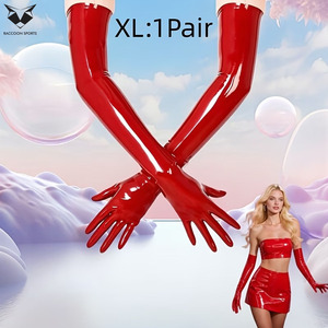 Sexy <b>Red</b> Glossy PU Leather <b>Long</b> <b>Gloves</b> Women Wet Look Patent Leather <b>Gloves</b> Clubwear Dance Party Cosplay Mittens - Product Image 6