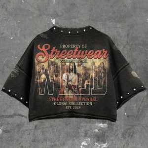 Custom Heavyweight Cotton Slim Fit O-Neck Crop Formal T-Shirt | <b>Men's</b> Short Sleeve Dobby Fabric <b>Animal</b> Print Eco-Friendly - Product Image 2