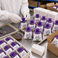 Sachets de fleurs séchées de lavande avec fermeture à cordon en maille violette, design moderne pour parfumer les vêtements